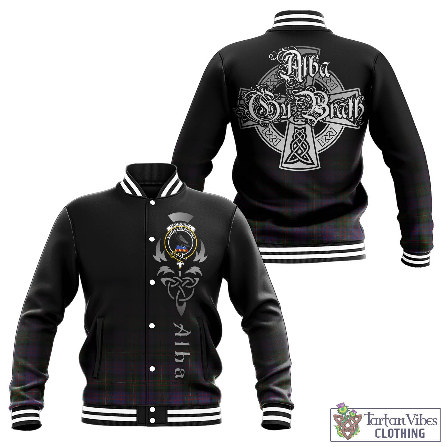 MacDonell (McDonell) Tartan Baseball Jacket Featuring Alba Gu Brath Family Crest Celtic Inspired - Tartan Vibes Clothing