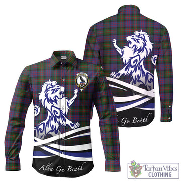 MacDonell of Glengarry Tartan Long Sleeve Button Up Shirt with Alba Gu Brath Regal Lion Emblem