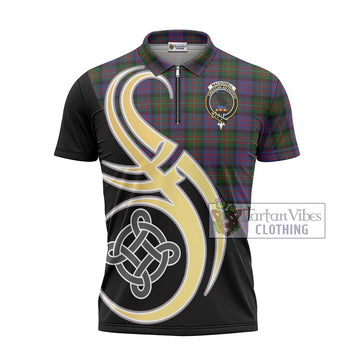 MacDonell (McDonell) Tartan Zipper Polo Shirt with Family Crest and Celtic Symbol Style - Tartan Vibes Clothing