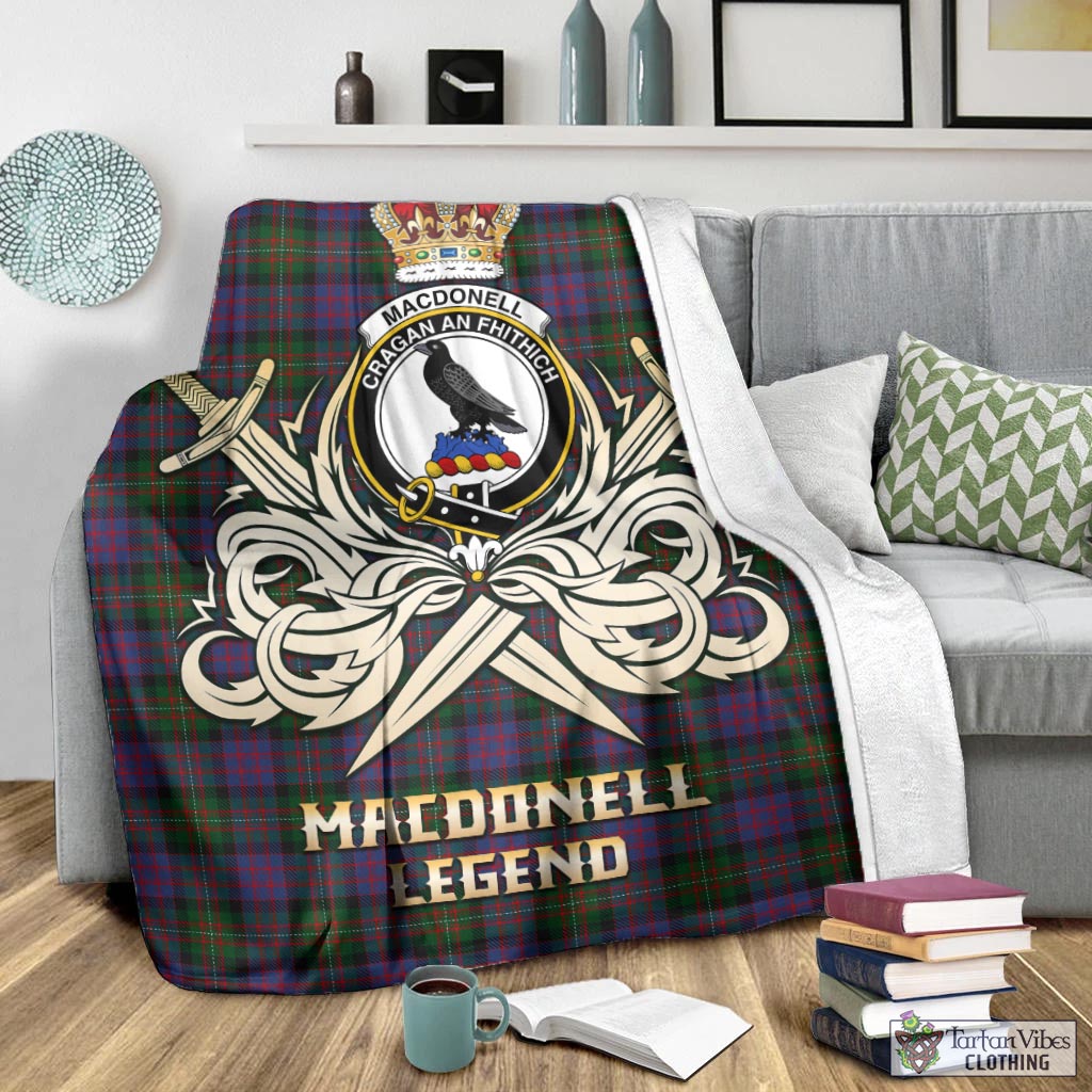 Tartan Vibes Clothing MacDonell of Glengarry Tartan Blanket with Clan Crest and the Golden Sword of Courageous Legacy