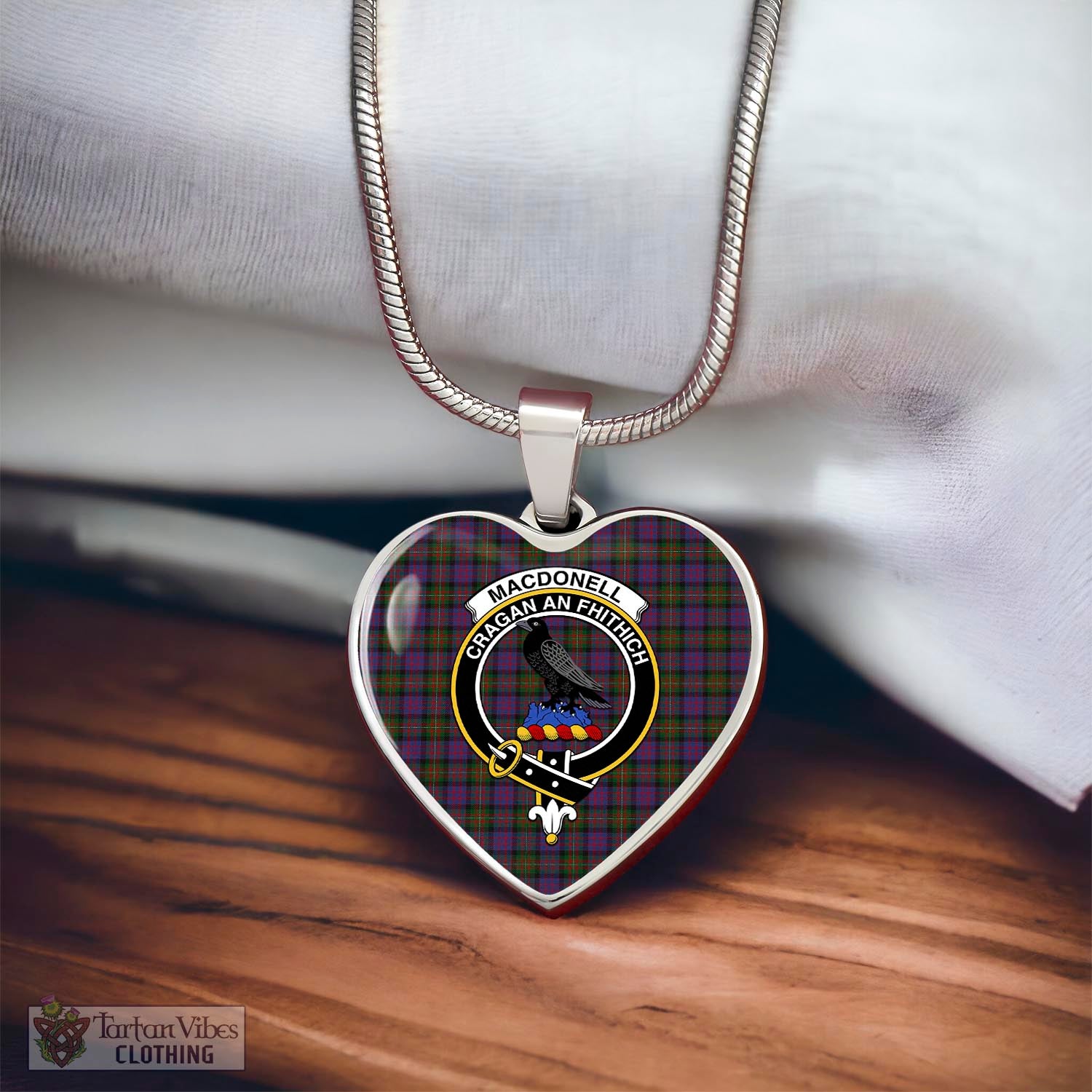 MacDonell (McDonell) Tartan Heart Necklace with Family Crest - Tartan Vibes Clothing
