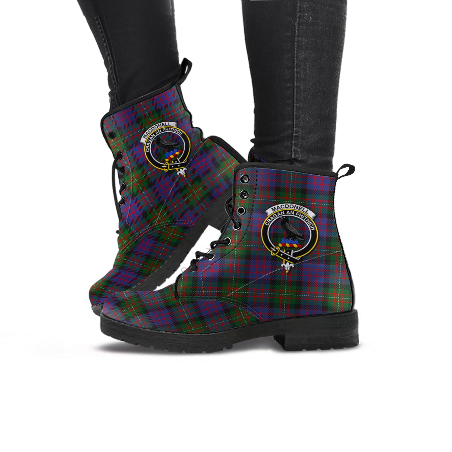 MacDonell (McDonell) Tartan Leather Boots with Family Crest - Tartan Vibes Clothing