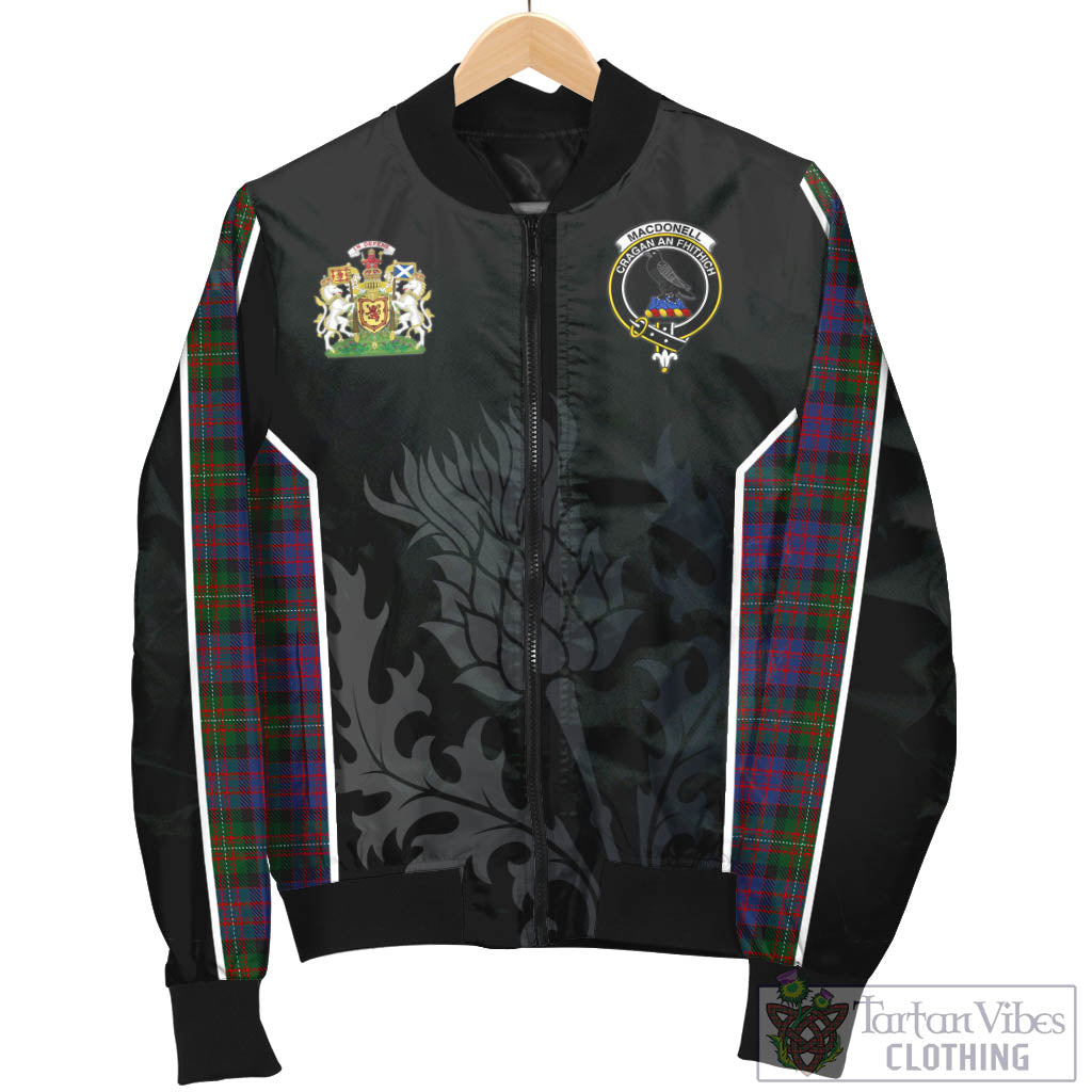 Tartan Vibes Clothing MacDonell of Glengarry Tartan Bomber Jacket with Family Crest and Scottish Thistle Vibes Sport Style