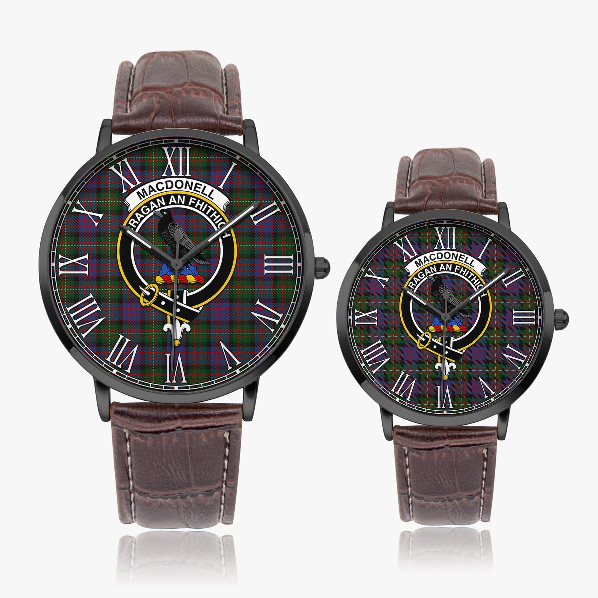 MacDonell (McDonell) Tartan Family Crest Leather Strap Quartz Watch - Tartan Vibes Clothing