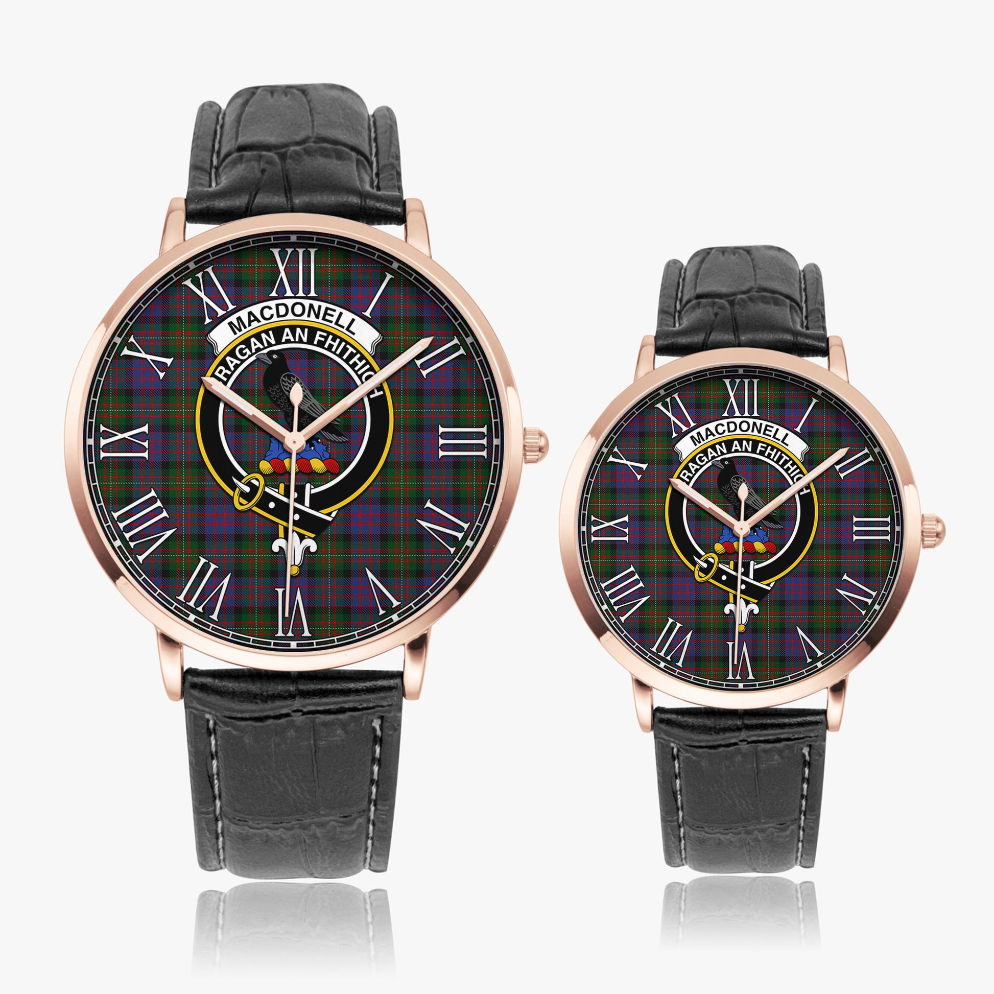 MacDonell (McDonell) Tartan Family Crest Leather Strap Quartz Watch - Tartan Vibes Clothing