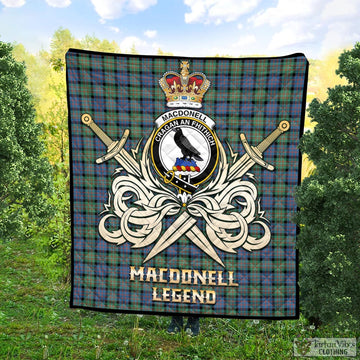 MacDonell of Glengarry Ancient Tartan Quilt with Clan Crest and the Golden Sword of Courageous Legacy