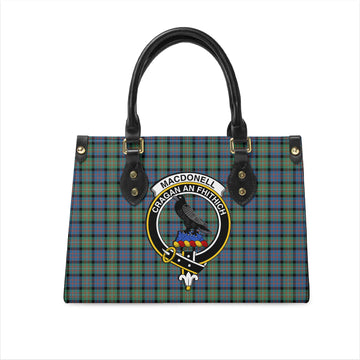 MacDonell of Glengarry Ancient Tartan Leather Bag with Family Crest