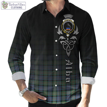 MacDonell of Glengarry Ancient Tartan Long Sleeve Button Up Featuring Alba Gu Brath Family Crest Celtic Inspired