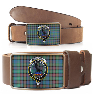 MacDonell of Glengarry Ancient Tartan Belt Buckles with Family Crest