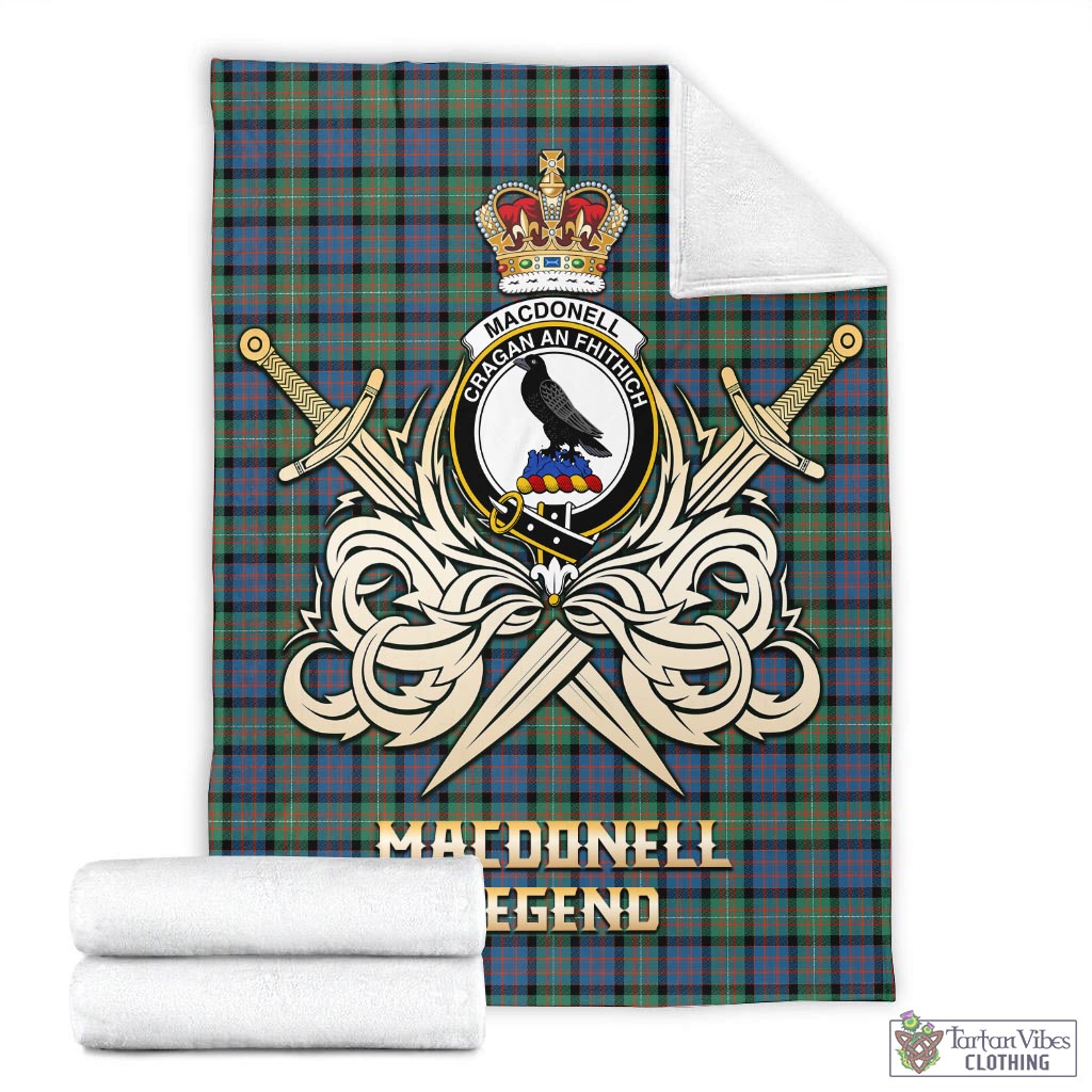 Tartan Vibes Clothing MacDonell of Glengarry Ancient Tartan Blanket with Clan Crest and the Golden Sword of Courageous Legacy
