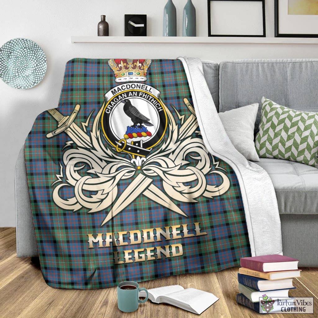 Tartan Vibes Clothing MacDonell of Glengarry Ancient Tartan Blanket with Clan Crest and the Golden Sword of Courageous Legacy