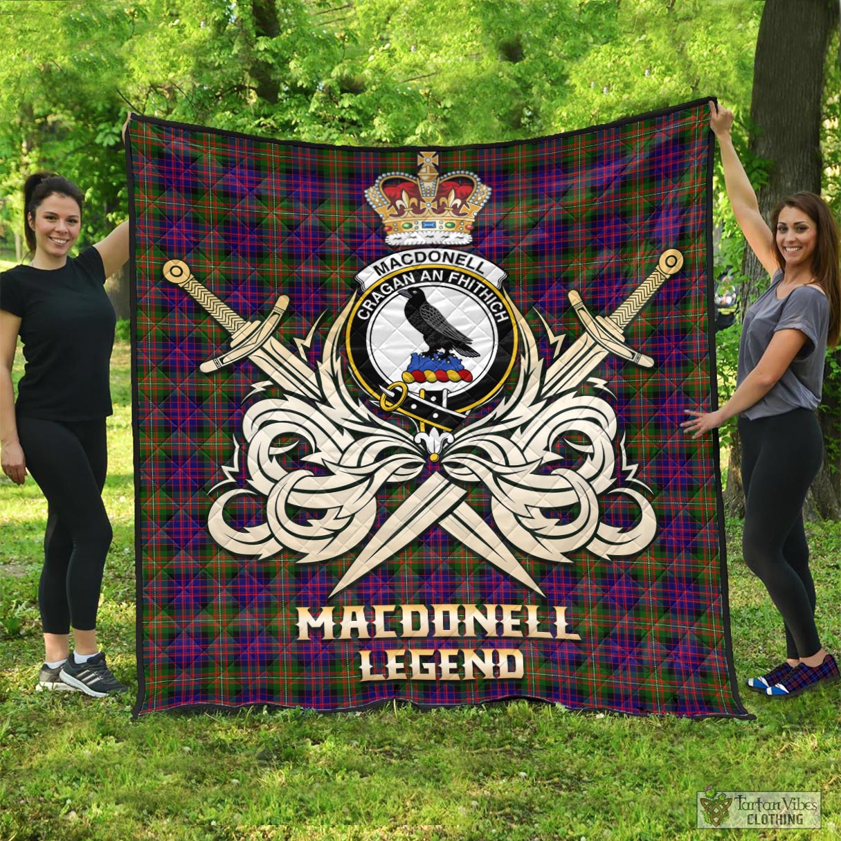Tartan Vibes Clothing MacDonell of Glengarry Modern Tartan Quilt with Clan Crest and the Golden Sword of Courageous Legacy
