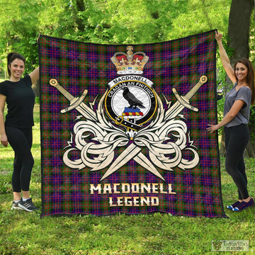 MacDonell of Glengarry Modern Tartan Quilt with Clan Crest and the Golden Sword of Courageous Legacy