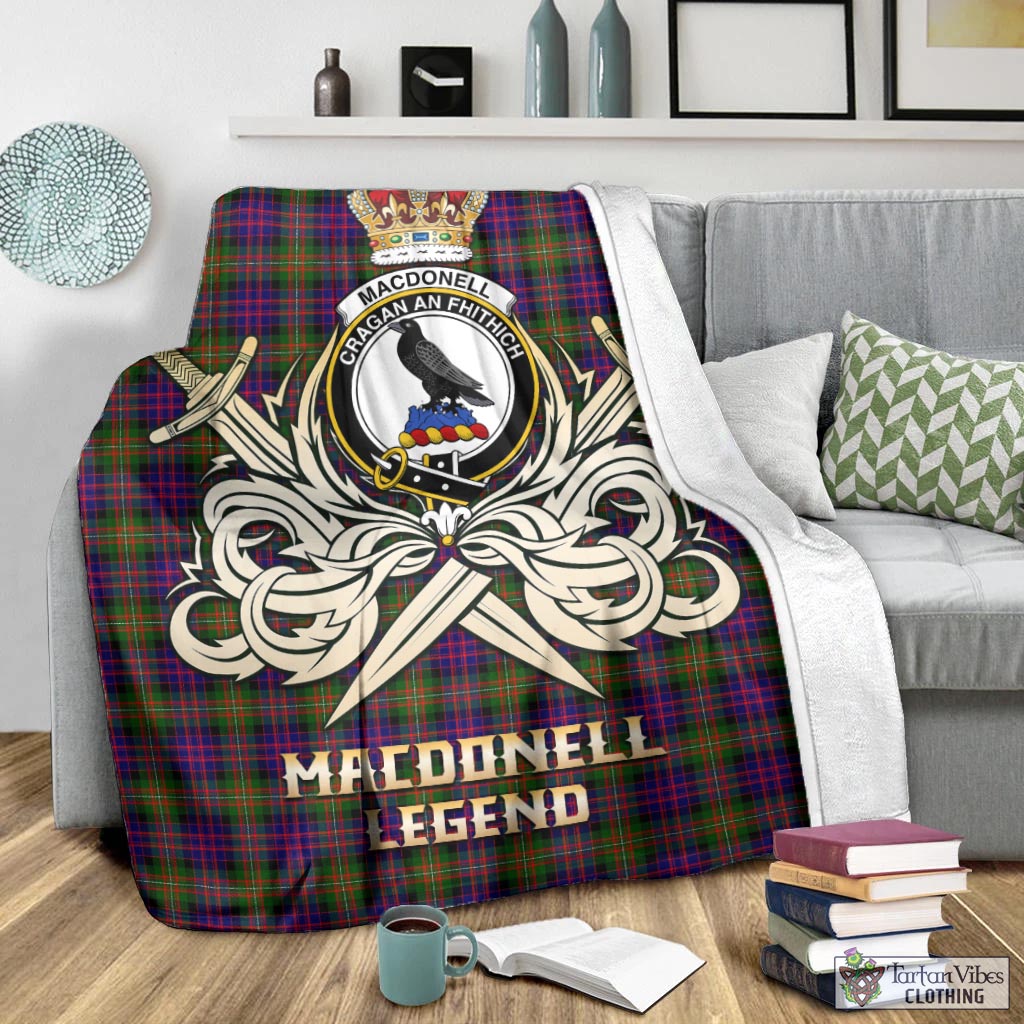 Tartan Vibes Clothing MacDonell of Glengarry Modern Tartan Blanket with Clan Crest and the Golden Sword of Courageous Legacy