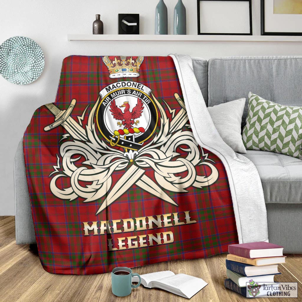 Tartan Vibes Clothing MacDonell of Keppoch Tartan Blanket with Clan Crest and the Golden Sword of Courageous Legacy