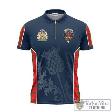 MacDonell of Keppoch Modern Tartan Zipper Polo Shirt with Family Crest and Scottish Thistle Vibes Sport Style