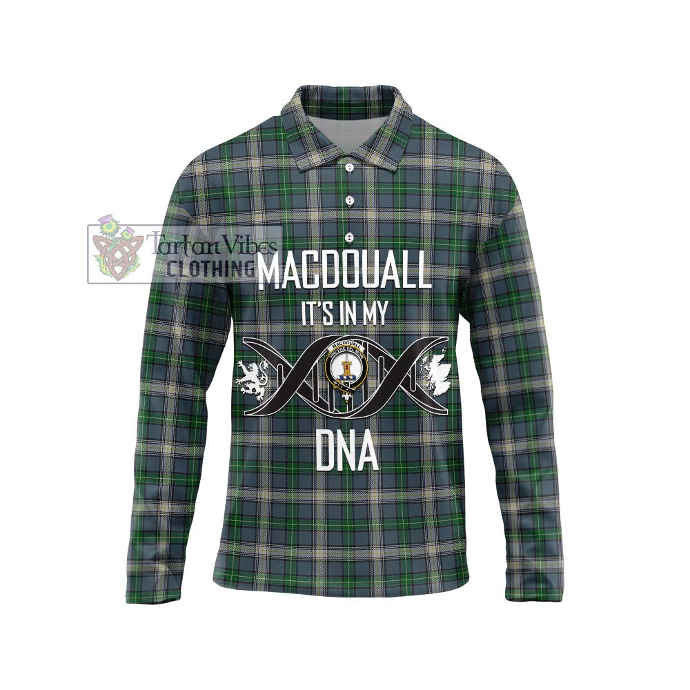 MacDouall Tartan Long Sleeve Polo Shirt with Family Crest DNA In Me Style Unisex - Tartan Vibes Clothing
