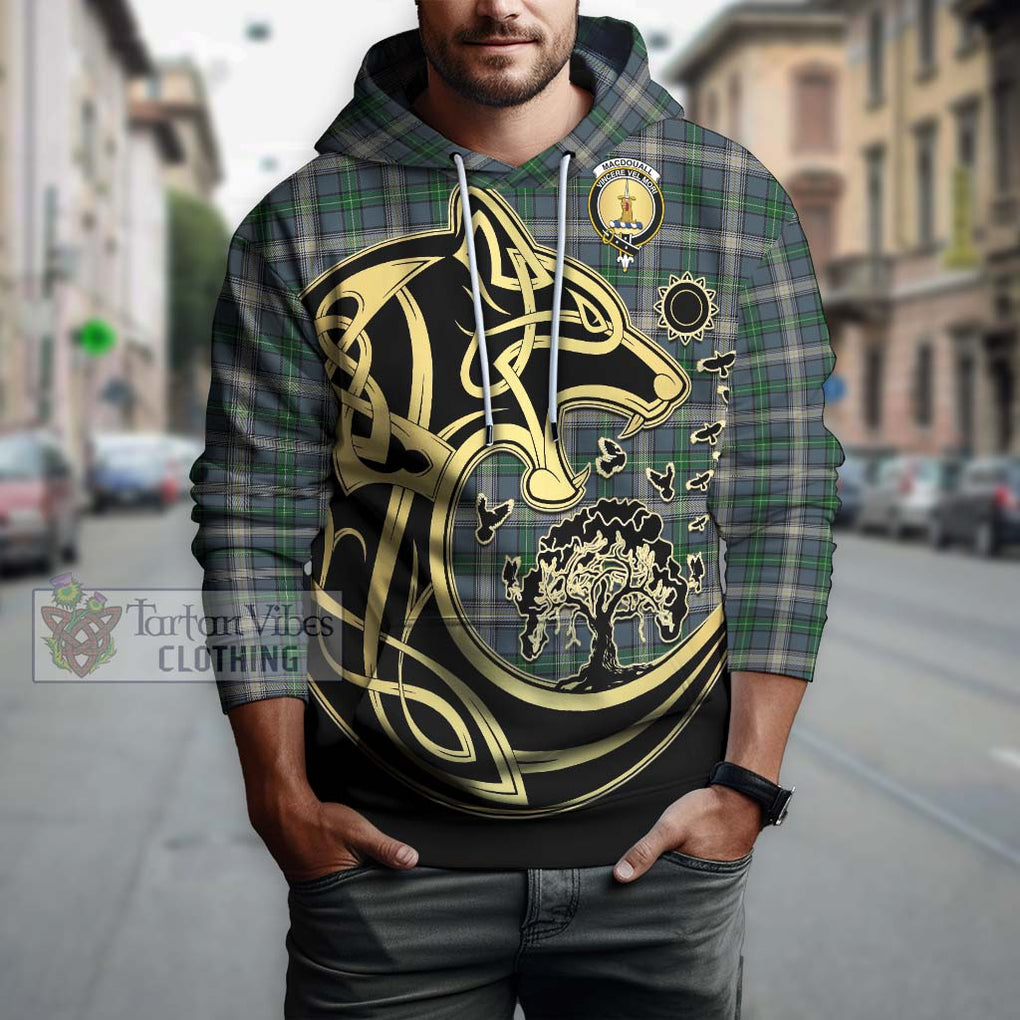 MacDouall Tartan Hoodie with Family Crest Celtic Wolf Style Zip Hoodie - Tartan Vibes Clothing