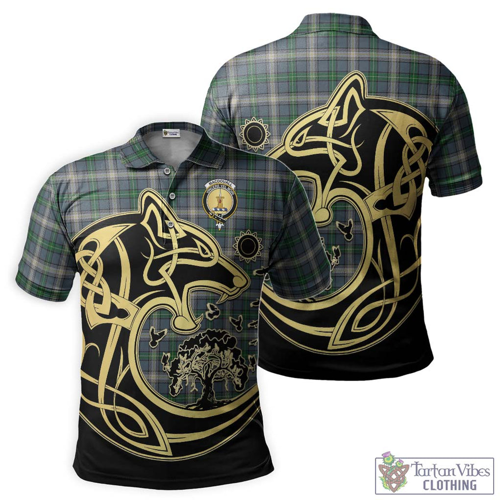 MacDouall Tartan Polo Shirt with Family Crest Celtic Wolf Style Kid - Tartan Vibes Clothing