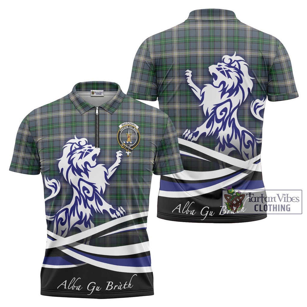 MacDouall Tartan Zipper Polo Shirt with Alba Gu Brath Regal Lion Emblem Unisex - Tartan Vibes Clothing