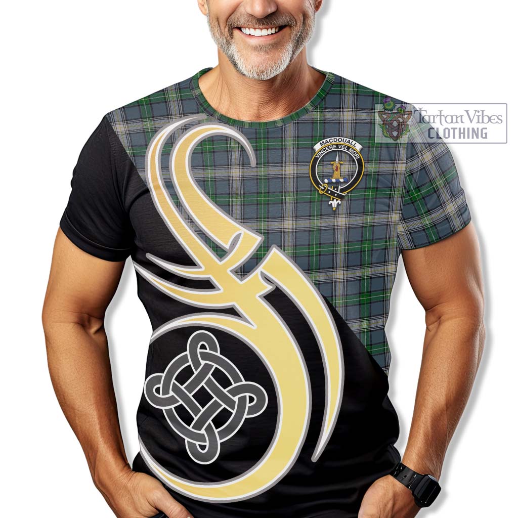 MacDouall Tartan T-Shirt with Family Crest and Celtic Symbol Style - Tartan Vibes Clothing