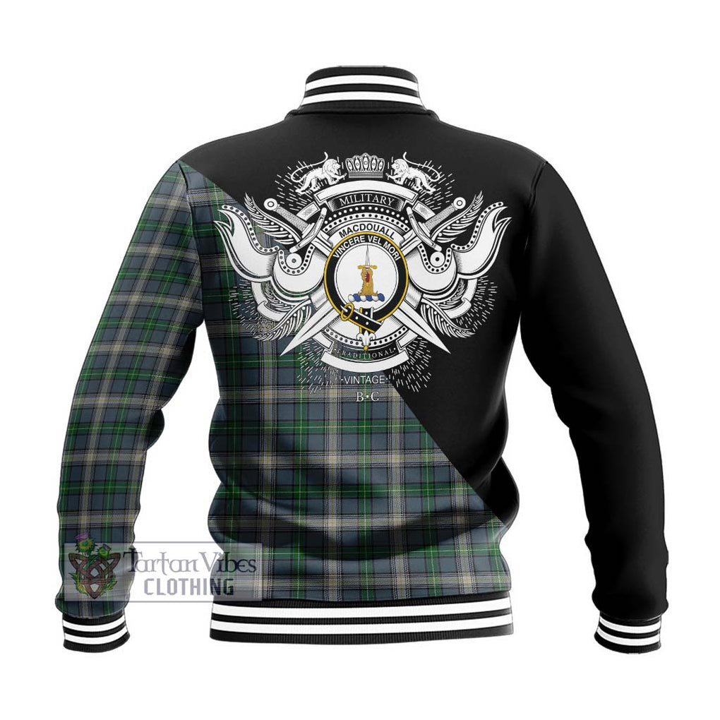 MacDouall Tartan Baseball Jacket with Family Crest and Military Logo Style - Tartan Vibes Clothing