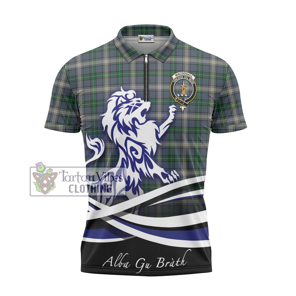 MacDouall Tartan Zipper Polo Shirt with Alba Gu Brath Regal Lion Emblem - Tartan Vibes Clothing