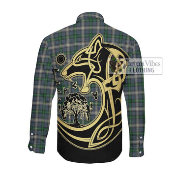 MacDouall Tartan Long Sleeve Button Shirt with Family Crest Celtic Wolf Style Men's Shirt - Tartan Vibes Clothing