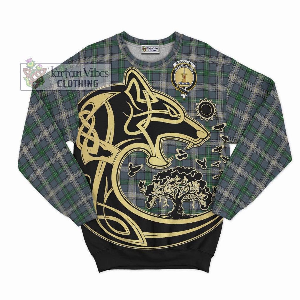 MacDouall Tartan Sweatshirt with Family Crest Celtic Wolf Style - Tartan Vibes Clothing