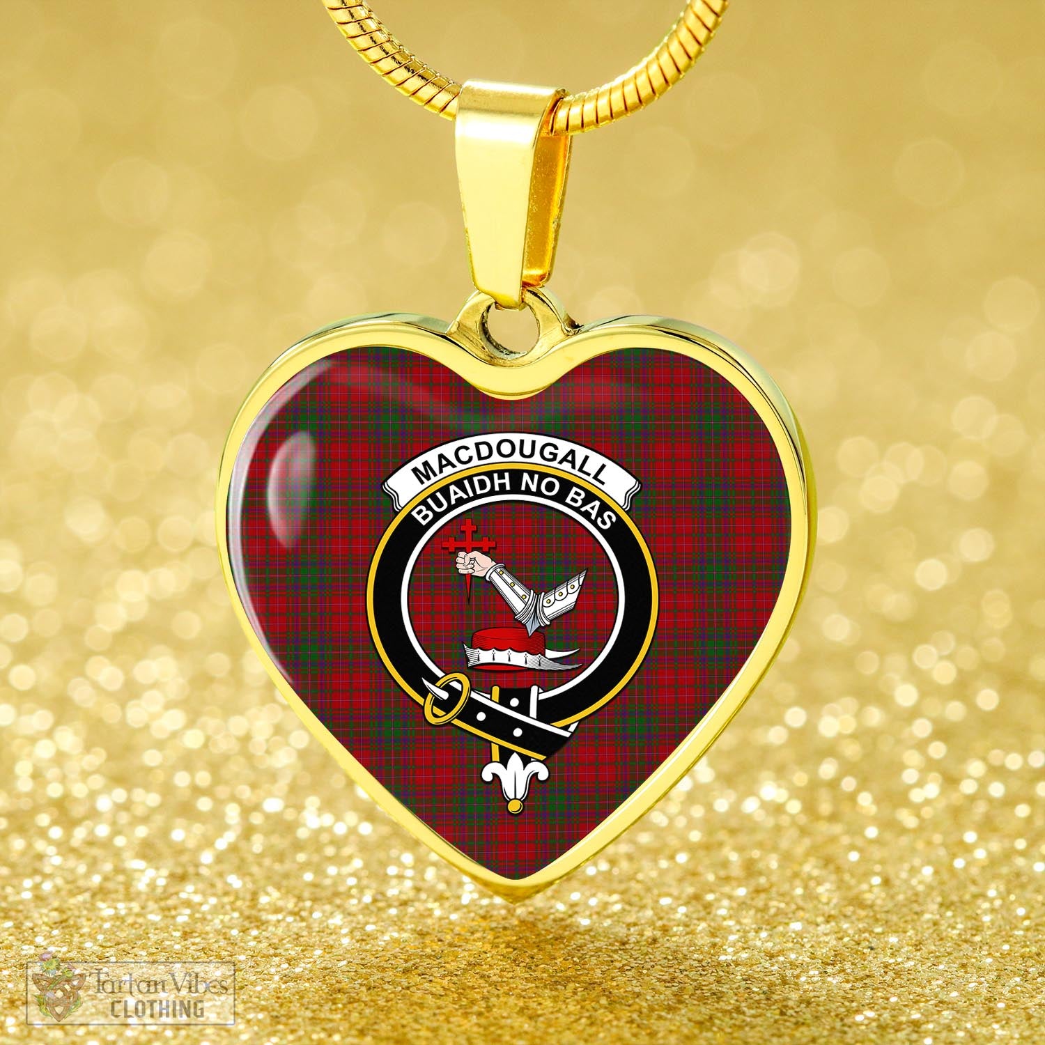 Tartan Vibes Clothing MacDougall Tartan Heart Necklace with Family Crest