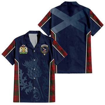 MacDougall Tartan Short Sleeve Button Up Shirt with Family Crest and Scottish Thistle Vibes Sport Style