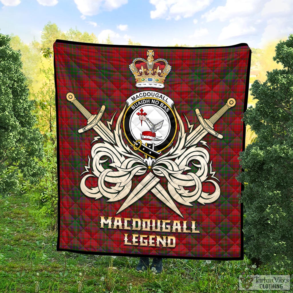 Tartan Vibes Clothing MacDougall Tartan Quilt with Clan Crest and the Golden Sword of Courageous Legacy