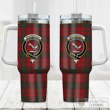 MacDougall Tartan and Family Crest Tumbler with Handle