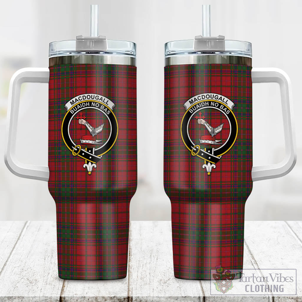 Tartan Vibes Clothing MacDougall Tartan and Family Crest Tumbler with Handle