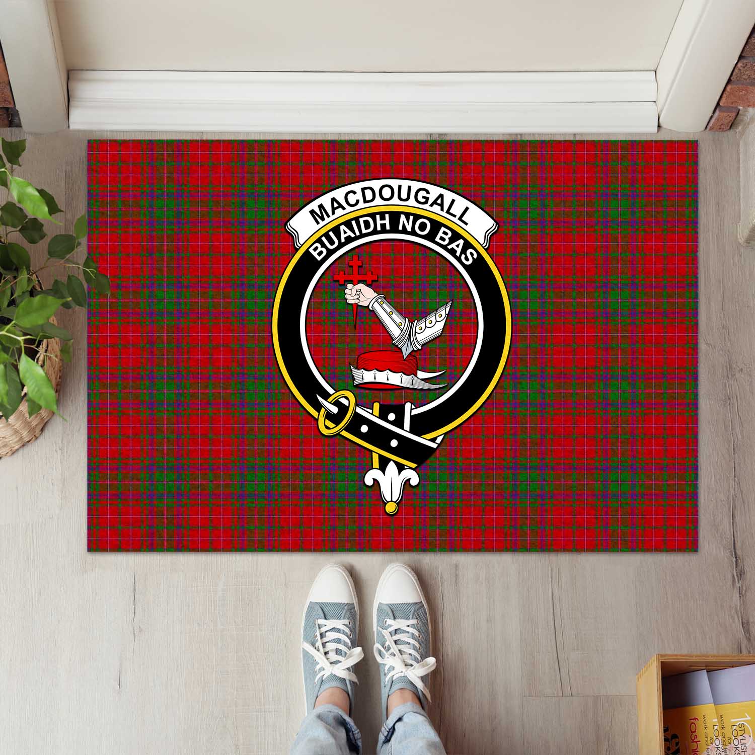 MacDougall Modern Tartan Crest Premium Blanket - Celtic Stag style