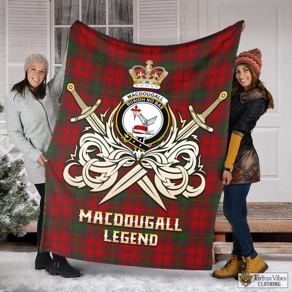 Tartan Vibes Clothing MacDougall Tartan Blanket with Clan Crest and the Golden Sword of Courageous Legacy