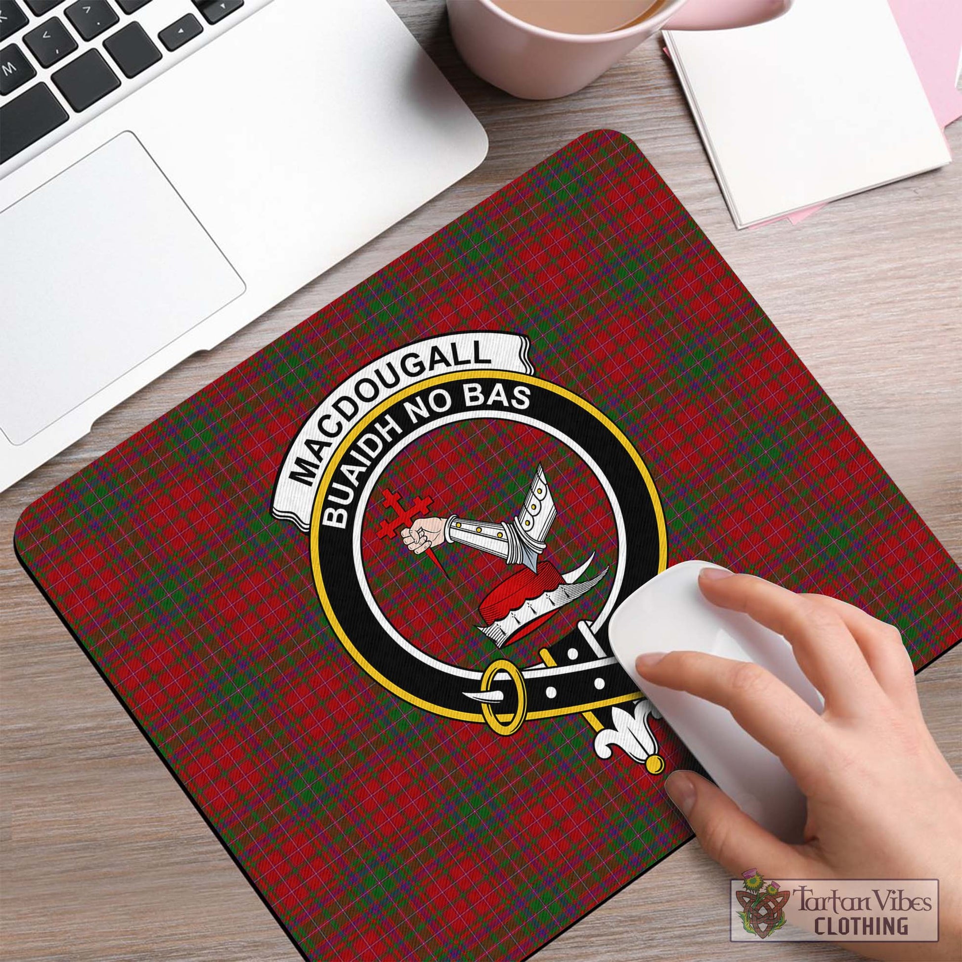 Tartan Vibes Clothing MacDougall Tartan Mouse Pad with Family Crest