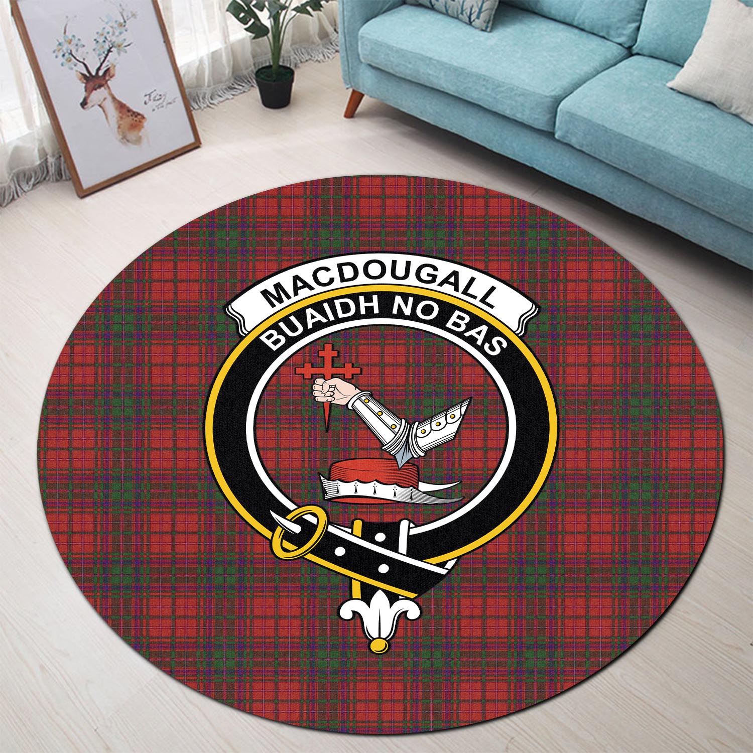 macdougall-tartan-round-rug-with-family-crest