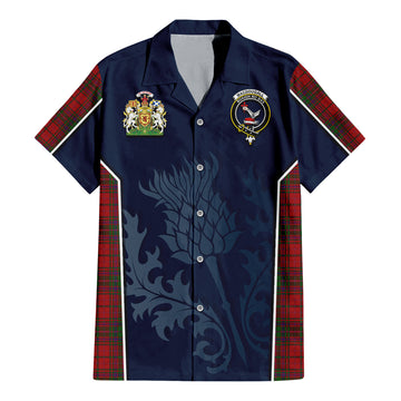 MacDougall Tartan Short Sleeve Button Up Shirt with Family Crest and Scottish Thistle Vibes Sport Style