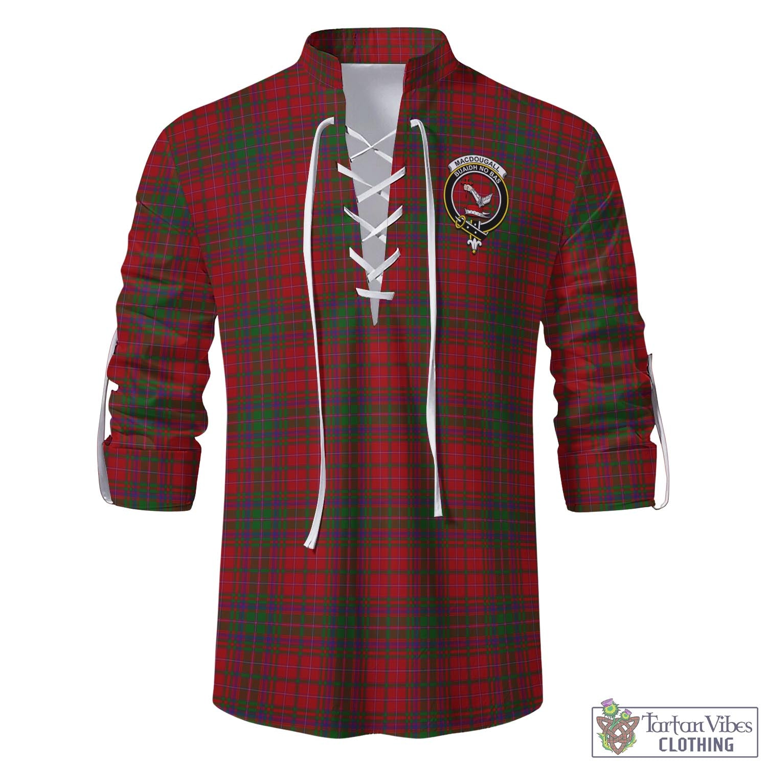 Tartan Vibes Clothing MacDougall Tartan Men's Scottish Traditional Jacobite Ghillie Kilt Shirt with Family Crest