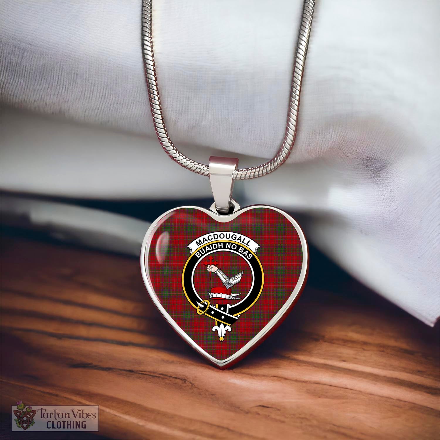 Tartan Vibes Clothing MacDougall Tartan Heart Necklace with Family Crest