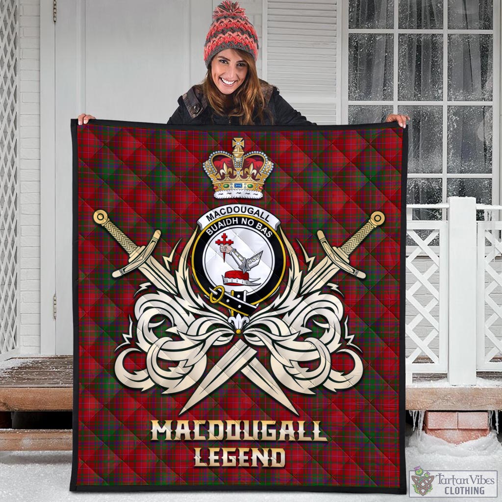 Tartan Vibes Clothing MacDougall Tartan Quilt with Clan Crest and the Golden Sword of Courageous Legacy