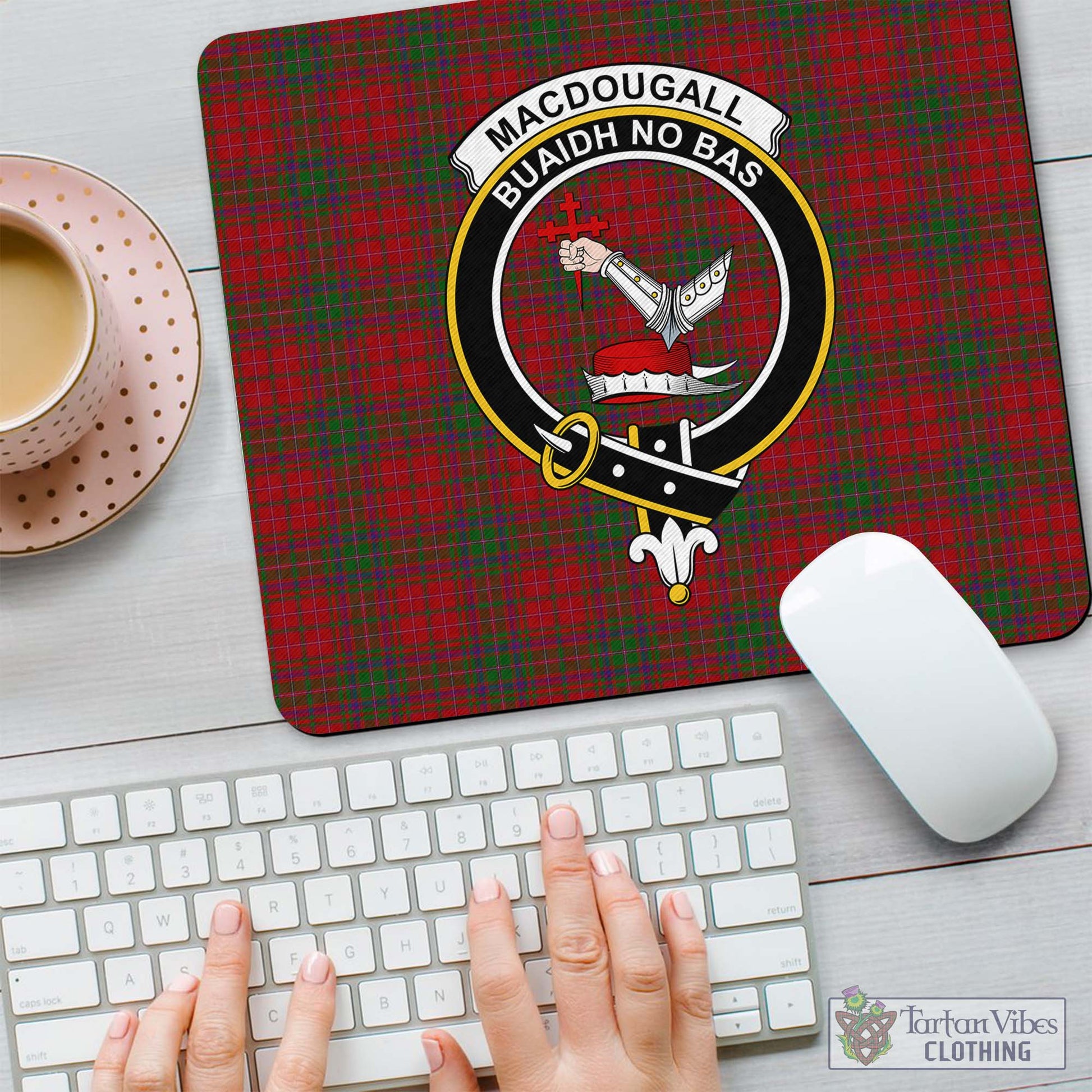 Tartan Vibes Clothing MacDougall Tartan Mouse Pad with Family Crest