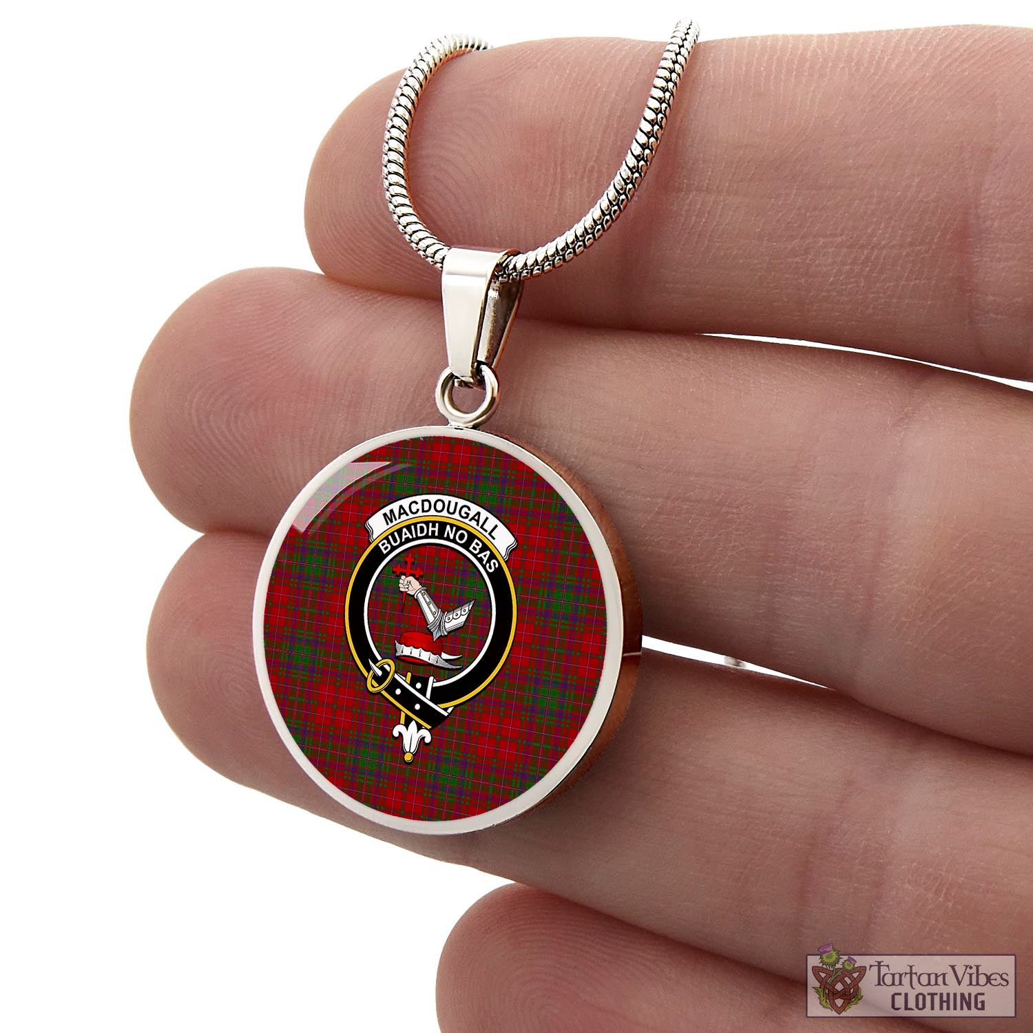 Tartan Vibes Clothing MacDougall Tartan Circle Necklace with Family Crest