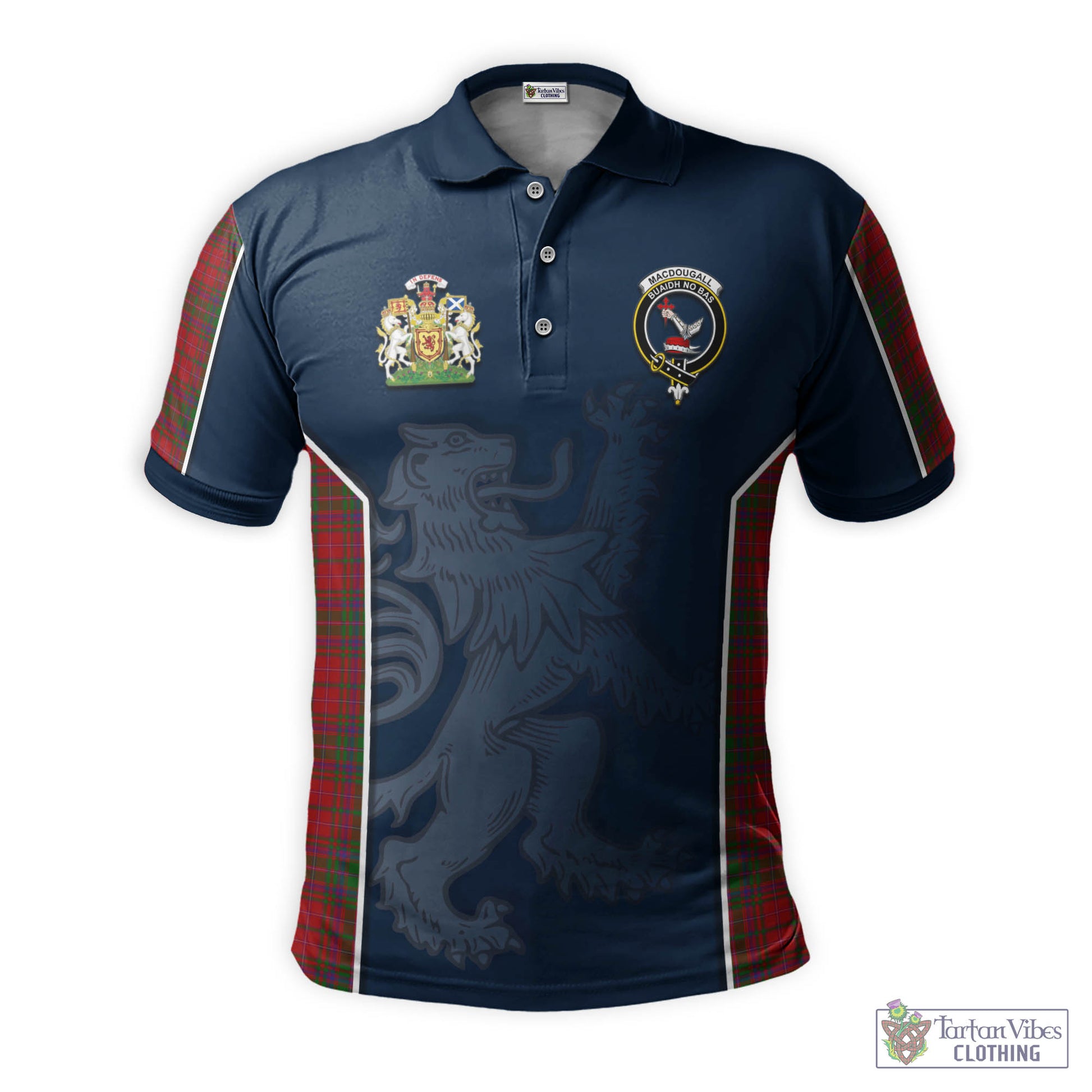 Tartan Vibes Clothing MacDougall Tartan Men's Polo Shirt with Family Crest and Lion Rampant Vibes Sport Style