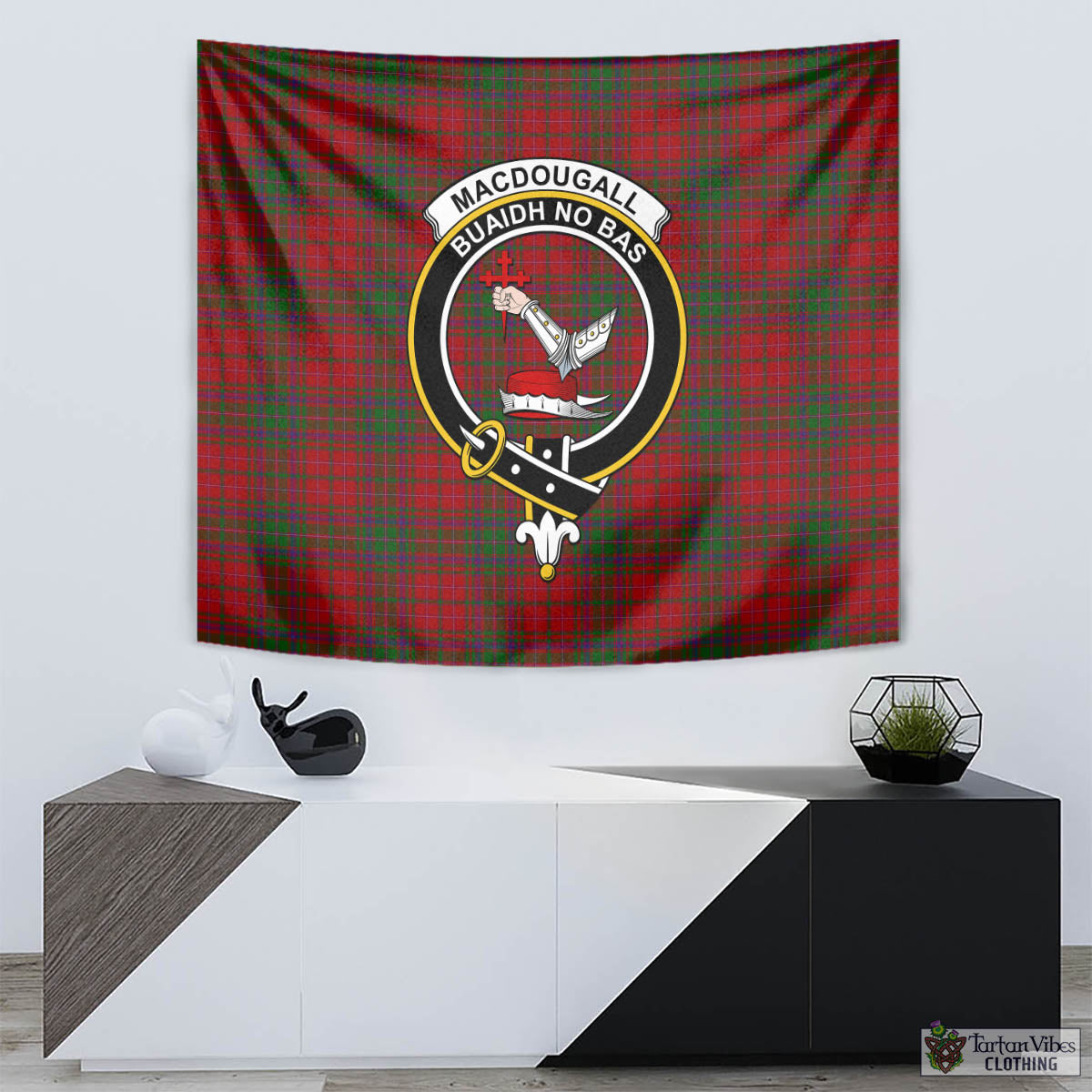 Tartan Vibes Clothing MacDougall Tartan Tapestry Wall Hanging and Home Decor for Room with Family Crest