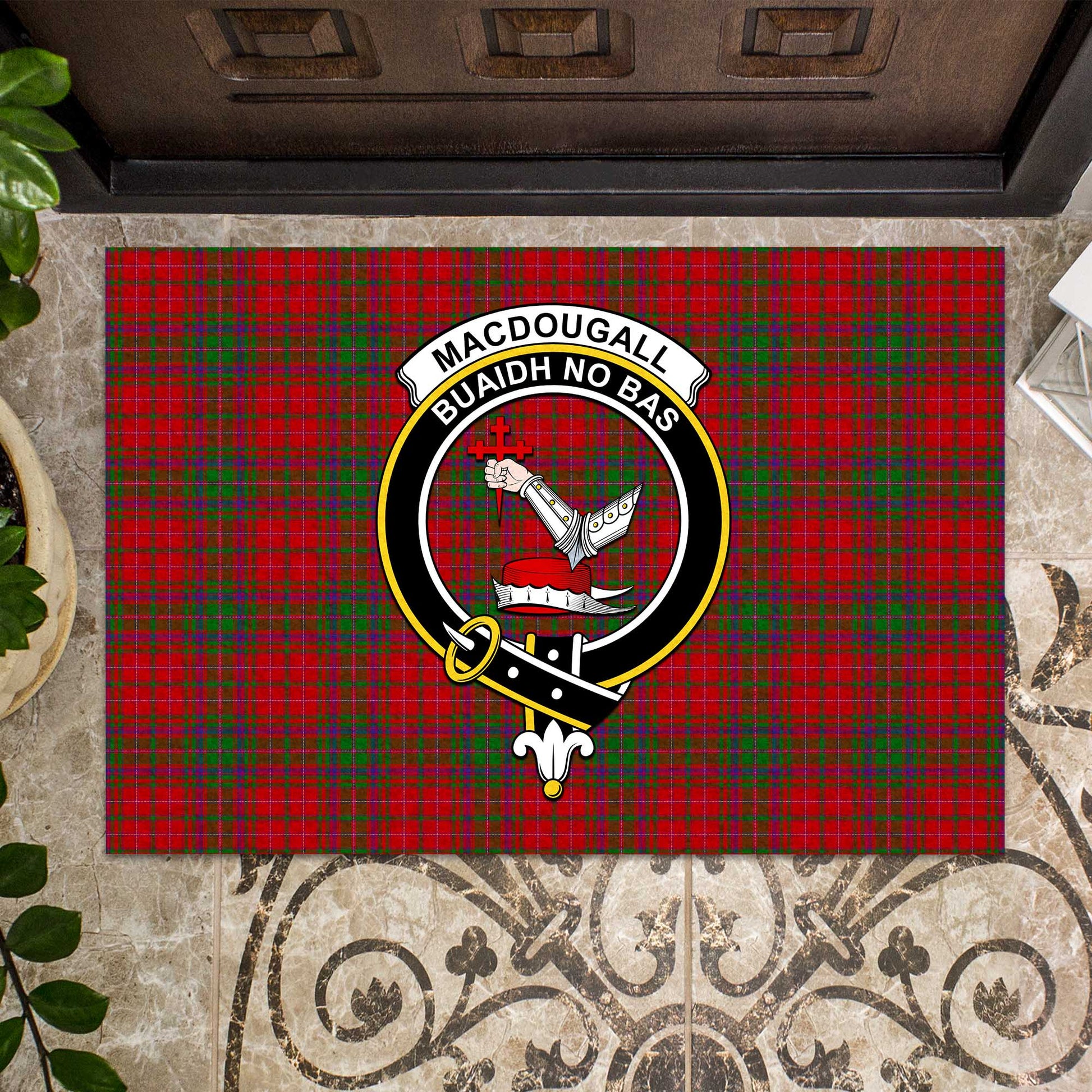 MacDougall Tartan Door Mat with Family Crest - Tartanvibesclothing
