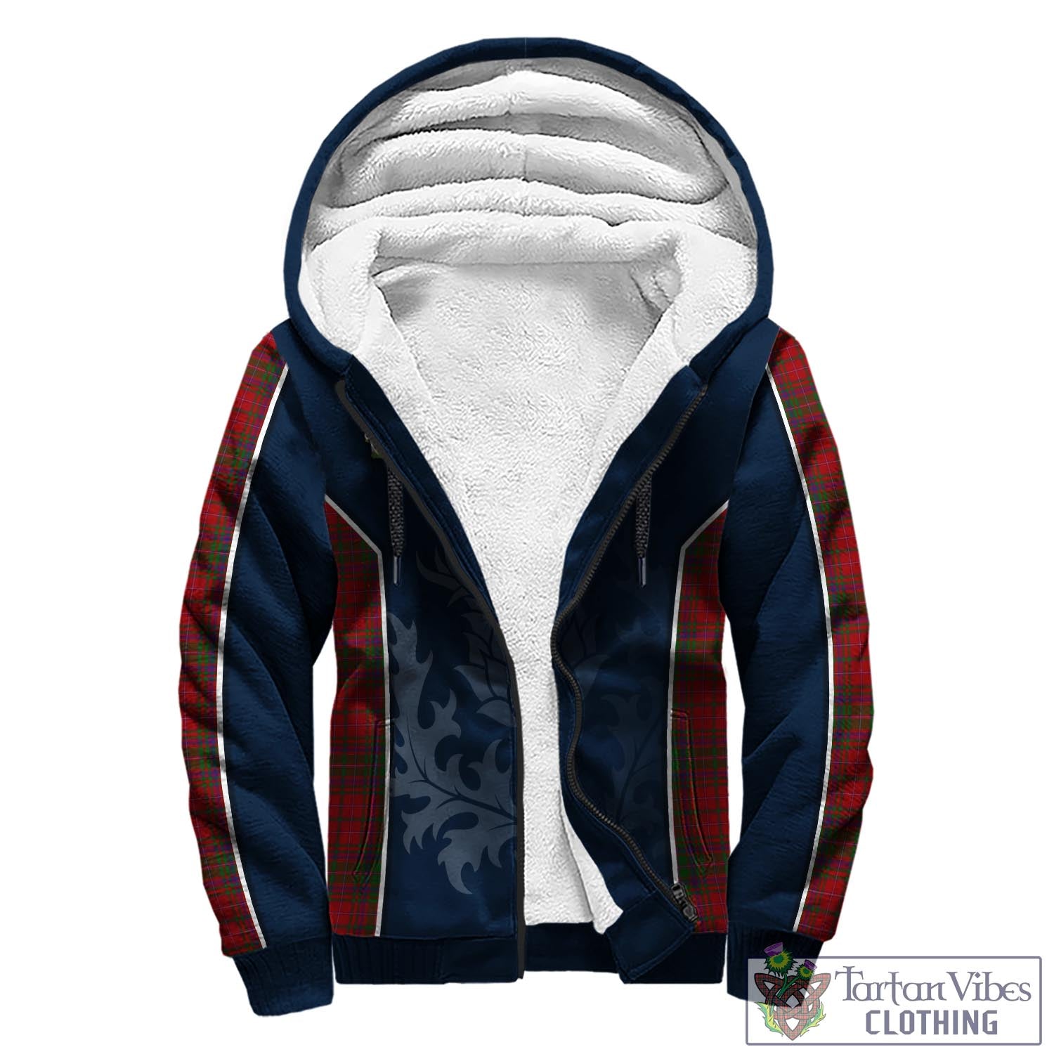Tartan Vibes Clothing MacDougall Tartan Sherpa Hoodie with Family Crest and Scottish Thistle Vibes Sport Style