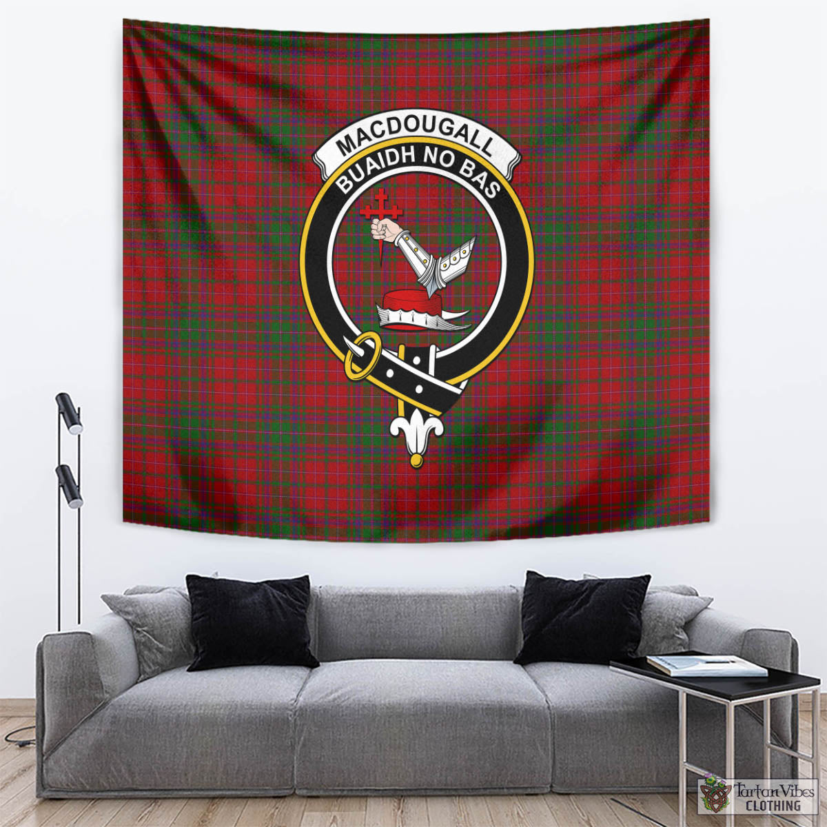 Tartan Vibes Clothing MacDougall Tartan Tapestry Wall Hanging and Home Decor for Room with Family Crest