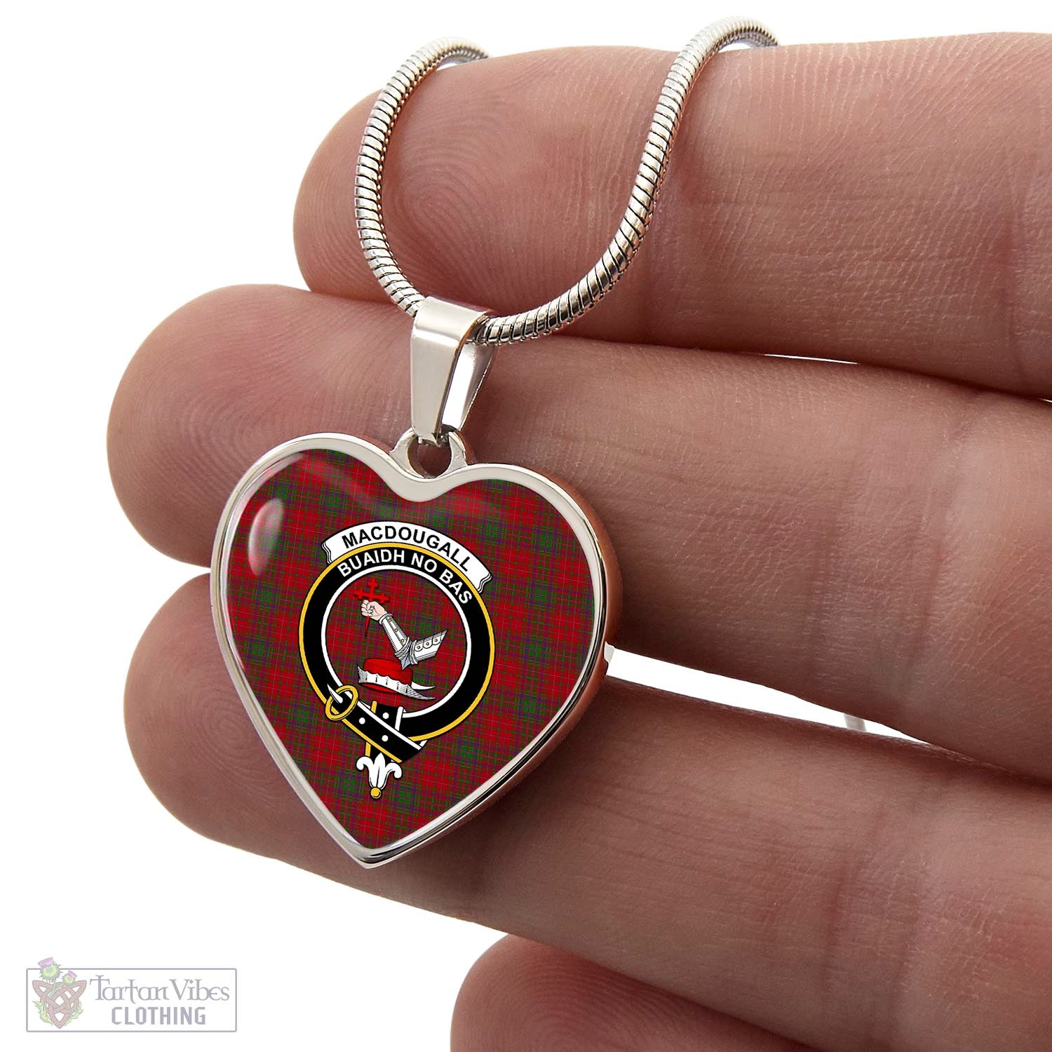 Tartan Vibes Clothing MacDougall Tartan Heart Necklace with Family Crest